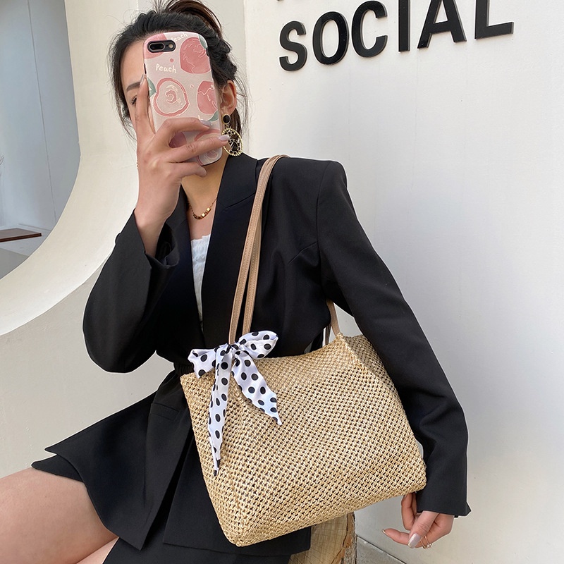Túi cói Bằng Vải Lụa Phong Cách Hàn Quốc Thời Trang Mùa Hè Dành Cho Nữ