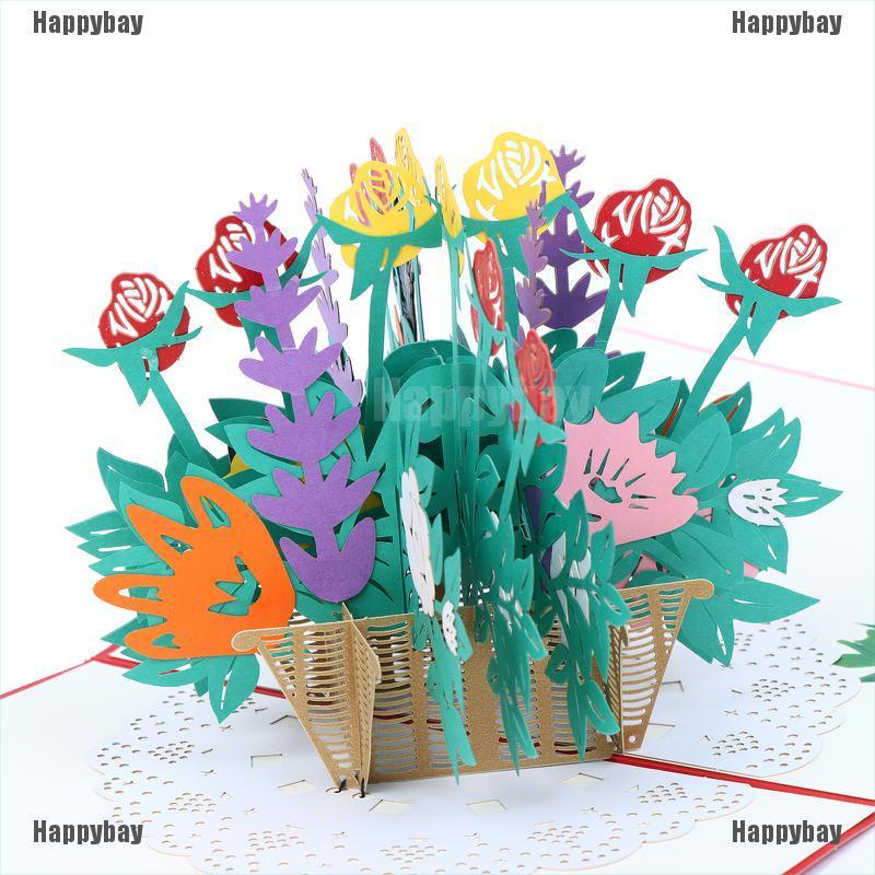 Happybay Basket of Roses Pop Up Card with Sticker Greeting Cards 3D Paper Card Greeting C