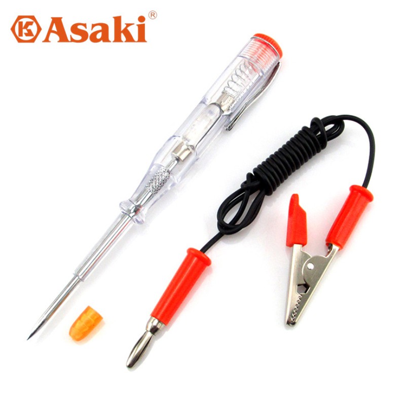 Bút thử điện ASAKI chuyên đo dòng điện 1 chiều DC AK-9063 có đèn Led hiển thì và có dây kẹp đi kèm