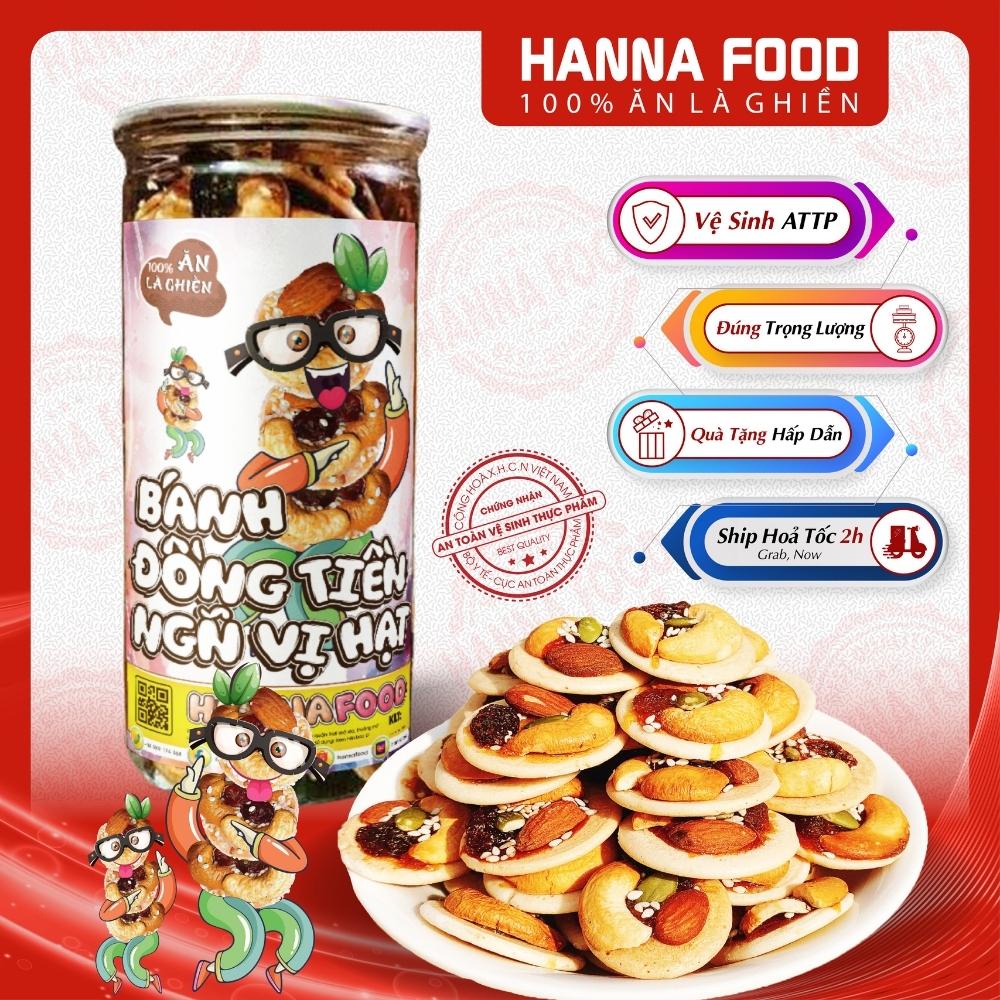 Bánh đồng tiền mix hạt dinh dưỡng, đồ ăn vặt HANNA tốt cho sức khỏe tim mạch, hủ PET 500 gam