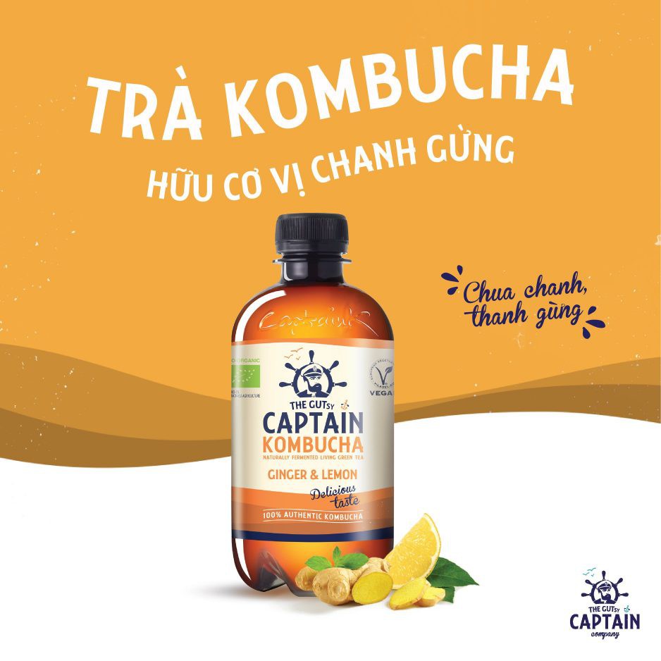 Trà Dưỡng Sinh KomBuCha hữu cơ Captain Kombucha/Thức uống giàu lợi khuẩn (probiotics), đẹp da, tiêu hóa tốt,