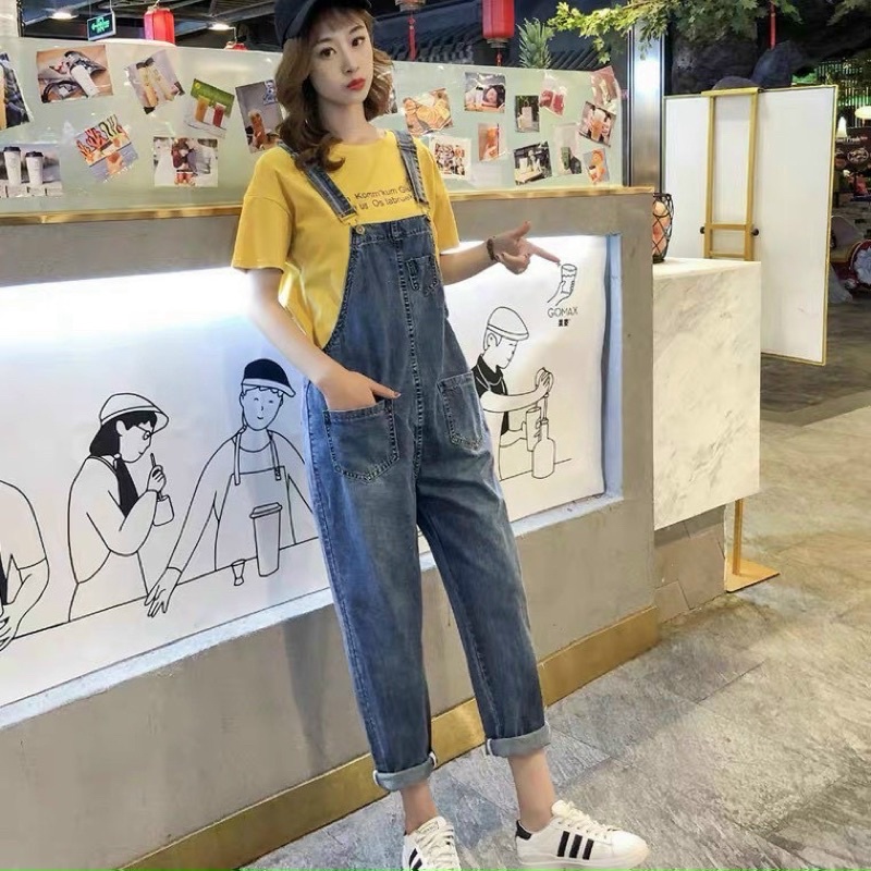 Yếm jean nữ dài phong cách Hàn Quốc năng động, cá tính
