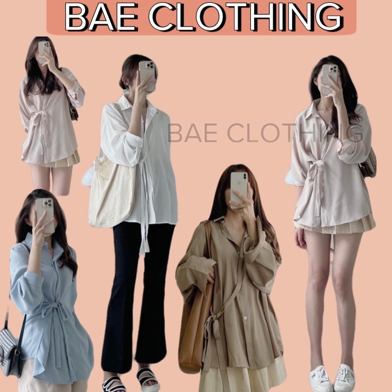 Áo Sơmi trơn thiết kế cột nơ 6011 bên eo độc lạ form rộng dễ mix ullzang