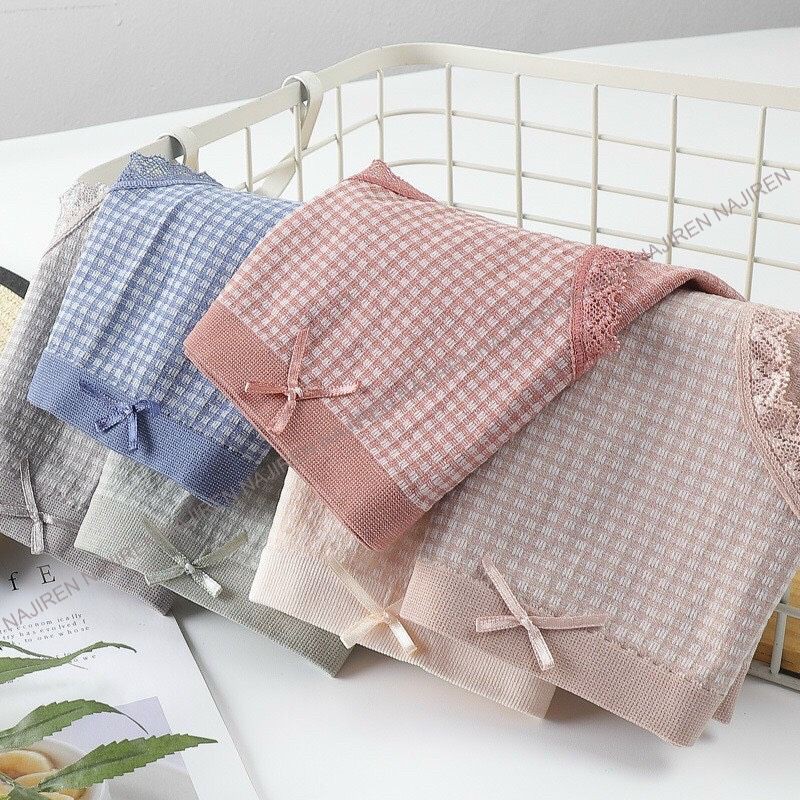 Quần Chíp Nữ Cotton Viền Ren Kháng Khuẩn,Quần Lót nữ Kẻ ô Muji Cao Cấp Nhiều Màu Dễ Thương QL04 - Chi tiết s