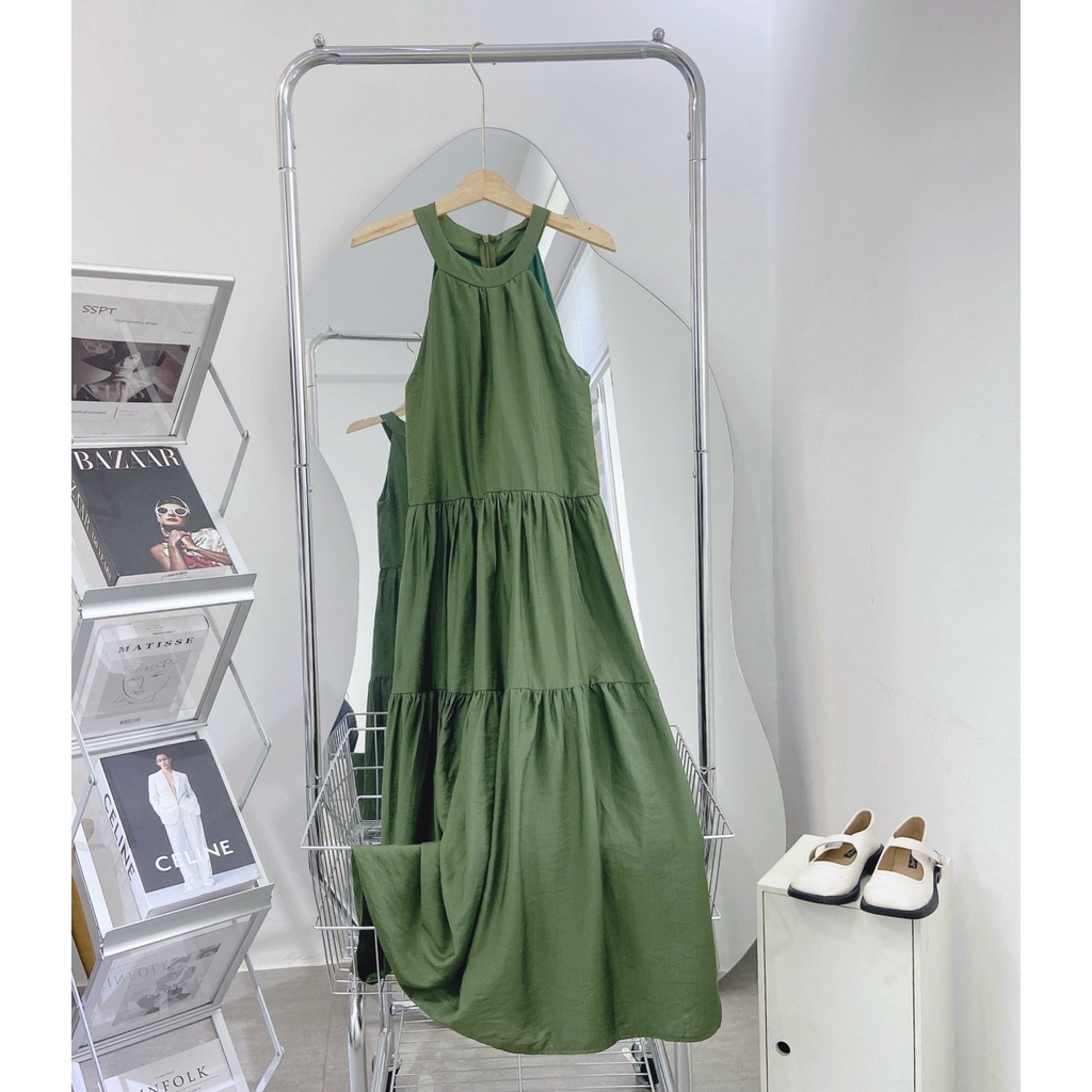 Đầm Maxi Xanh 💖DEMISS💖 Váy Maxi Xanh Suông Cổ Yếm Năng Động Xinh Xỉu - V-XANH-32
