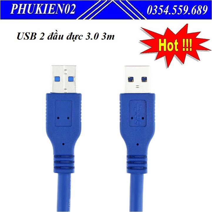 Dây USB 2 đầu đực chuẩn 3.0 dài 3m - Hàng chính hãng