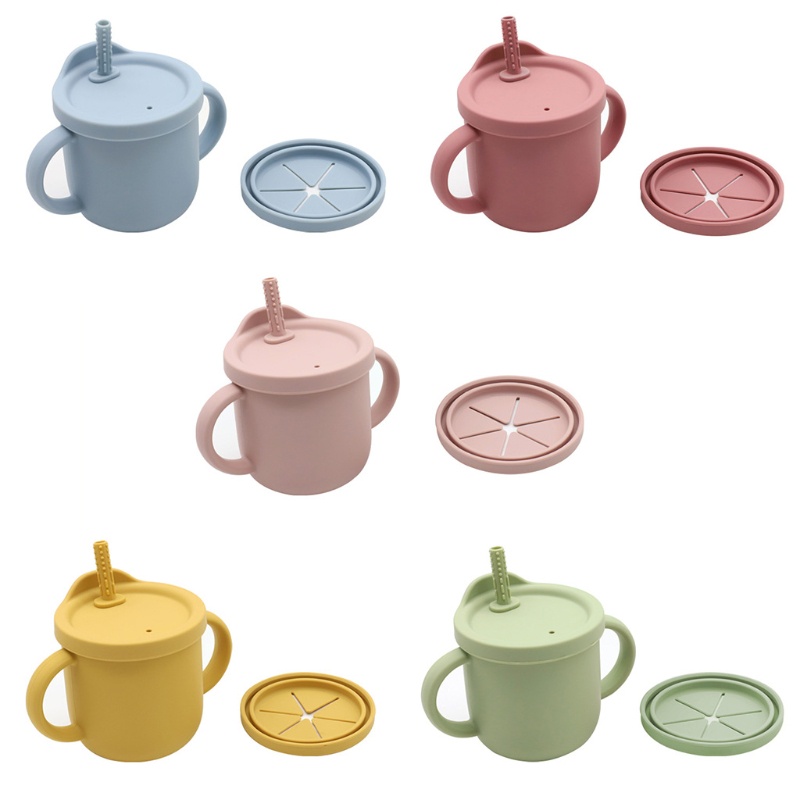 Cốc Uống Nước Silicone 300ml Nhỏ Gọn Có Ống Hút Dành Cho Bé