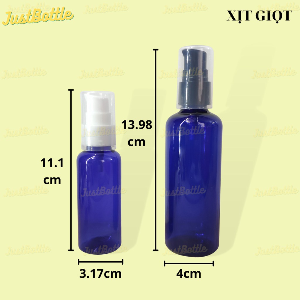 LỌ CHIẾT MỸ PHẨM Xanh dương 50ml 100ml có vòiVỎ CHAI NHỰA PET Nhỏ DẠNG NHẤN XỊT giọt phun sương nắp bật nhọn nhôm