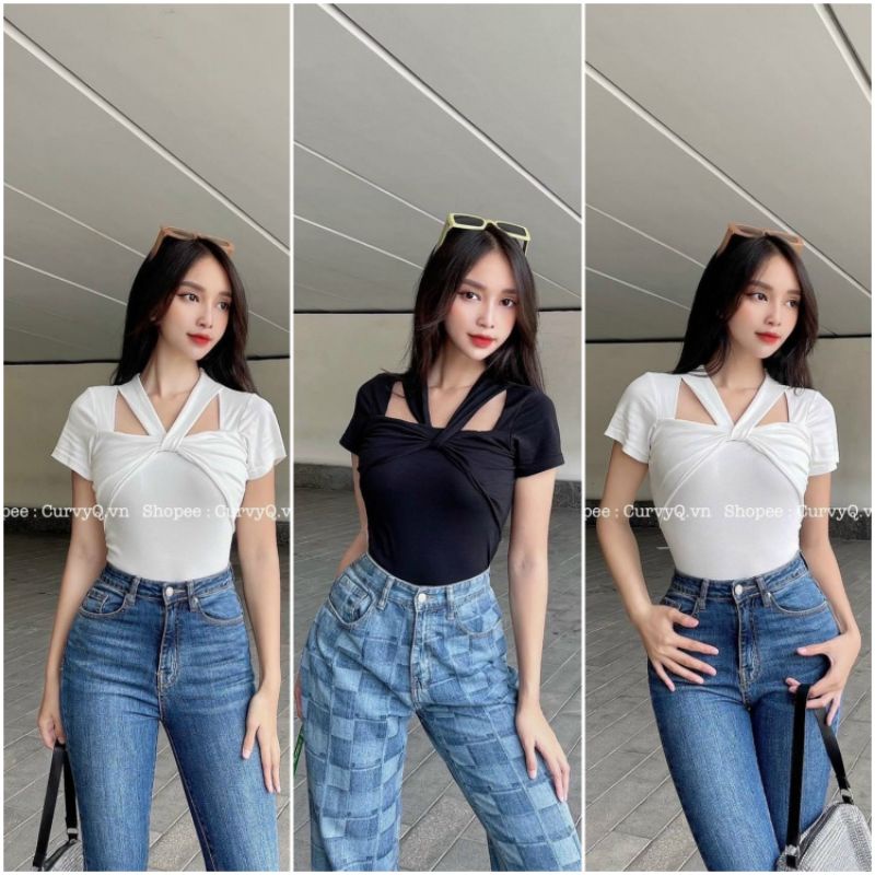 Áo kiểu xoắn cổ, Áo thun ngắn tay co giãn