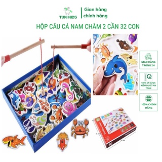 Đồ chơi hộp câu cá nam châm 2 cần 32 con cho bé