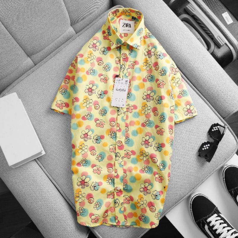 Áo sơ mi hoa nam ngắn tay cotton kate HỌA tiết hoa văn trẻ trung thoáng