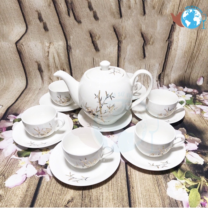 Bộ tách trà sứ gồm 1 ấm trà, 6 ly quai sứ, 6 dĩa đựng ly | BigBuy360 - bigbuy360.vn