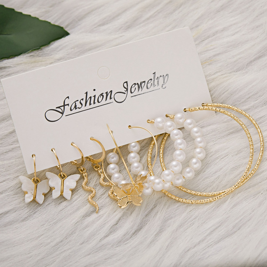 Set 5 đôi khuyên tai GMAI hình bướm và ngọc trai thời trang cao cấp cho nữ