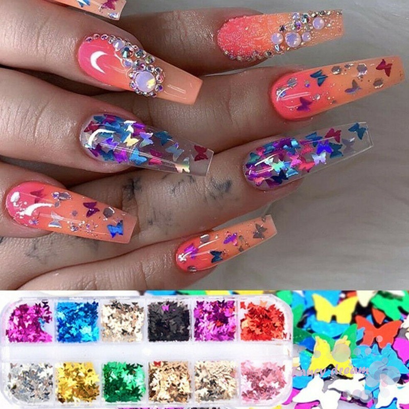 Bộ kim sa hình bướm 3D trang trí móng tay