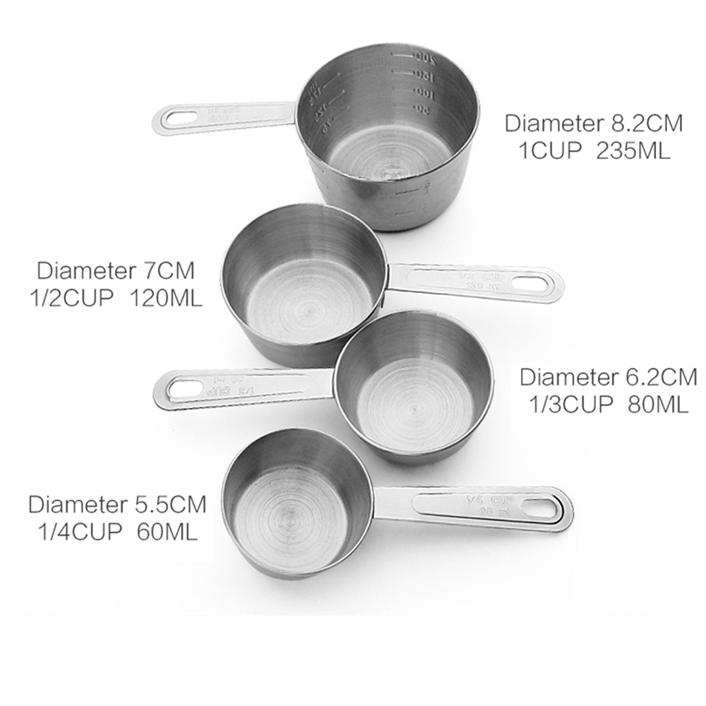 Bộ 4 muỗng/ cốc đo lường bằng thép không gỉ tiện dụng cho nhà bếp