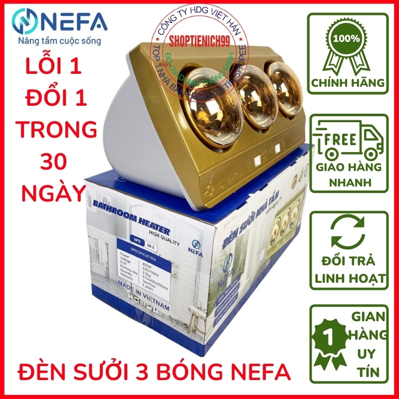 Đèn Sưởi Nhà Tắm NEFA, Đèn Sưởi Phòng Tắm 2 Bóng 3 Bóng Ánh Sáng Vàng Chống Chói, An Toàn, Tiết Kiệm Điện, Siêu Bền.