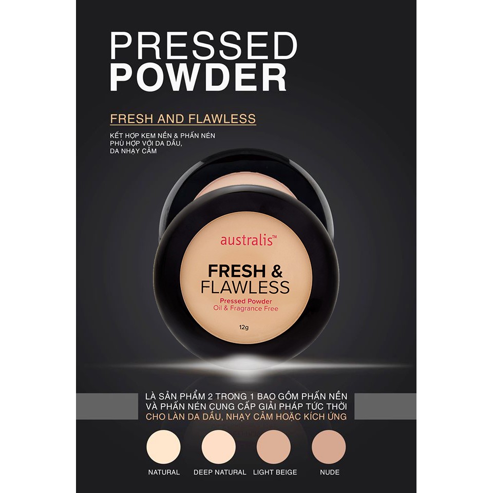 PHẤN PHỦ KIỀM DẦU CỰC TỐT MỊN NHẸ AUSTRALIS FRESH & FLAWLESS PRESSED POWDER