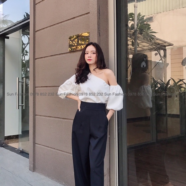 Áo lệch vai Sun Fashion mặc được 2 kiểu, form rộng từ 45kg-65kg chất vải cotton thái dày dặn, không bị lộ nội y