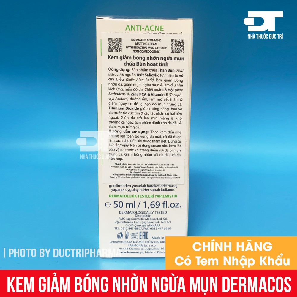 [Chính Hãng] Kem Giảm Bóng Nhờn, Ngừa Mụn Farmona Dermacos Anti Acne Matting Cream 50ml