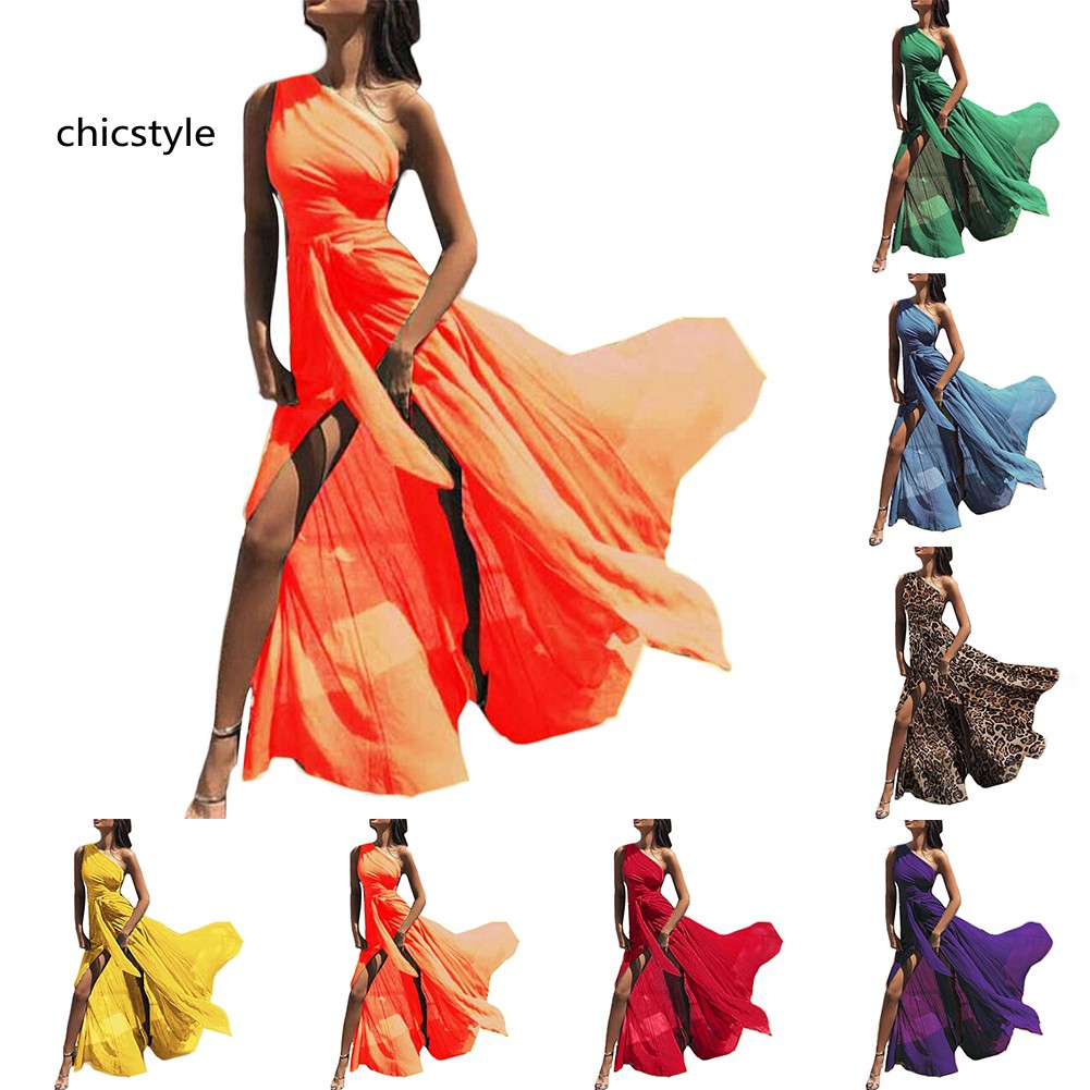 Lfparty Đầm Maxi Vải Chiffon Màu Trơn Xẻ Tà Cao Gợi Cảm Cho Nữ 2