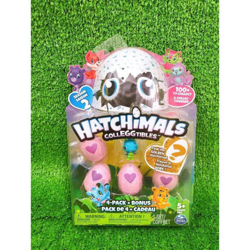 Set 4 trứng Hatchimals+1 thú cưng-Giỏ trứng hoa hồng dễ thương kích thích sự tò mò-Chất liệu nhựa nguyên sinh an toàn