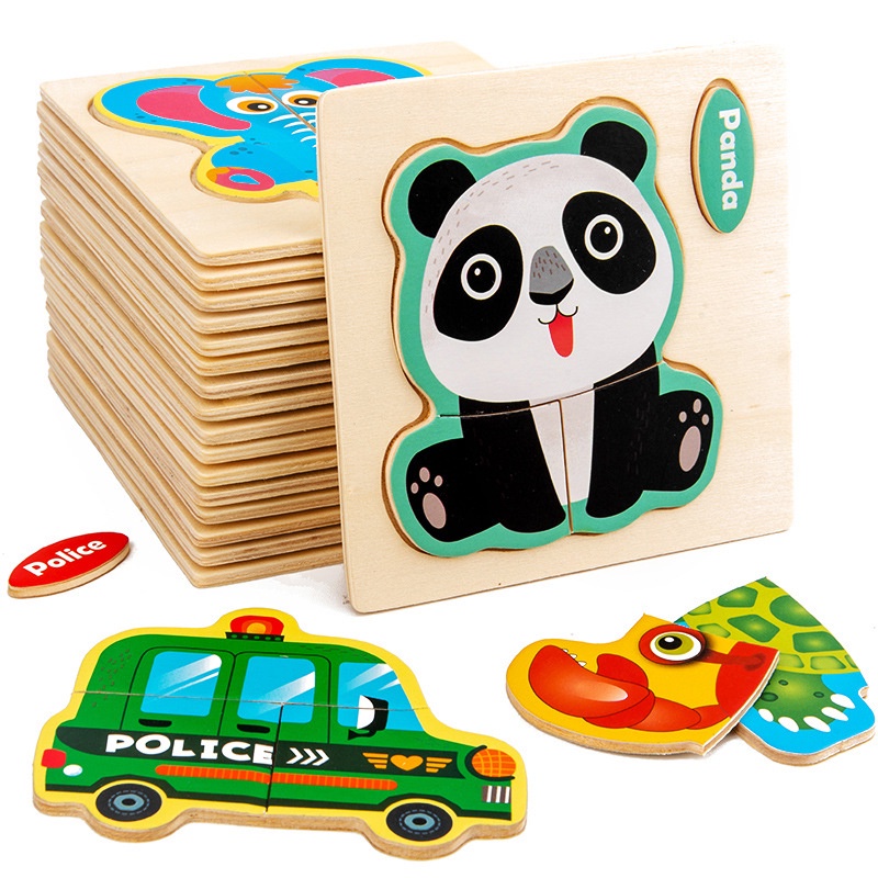 ZHAN QI TOYS Bộ đồ chơi xếp hình bằng gỗ họa tiết động vật mini giáo dục sớm cho bé