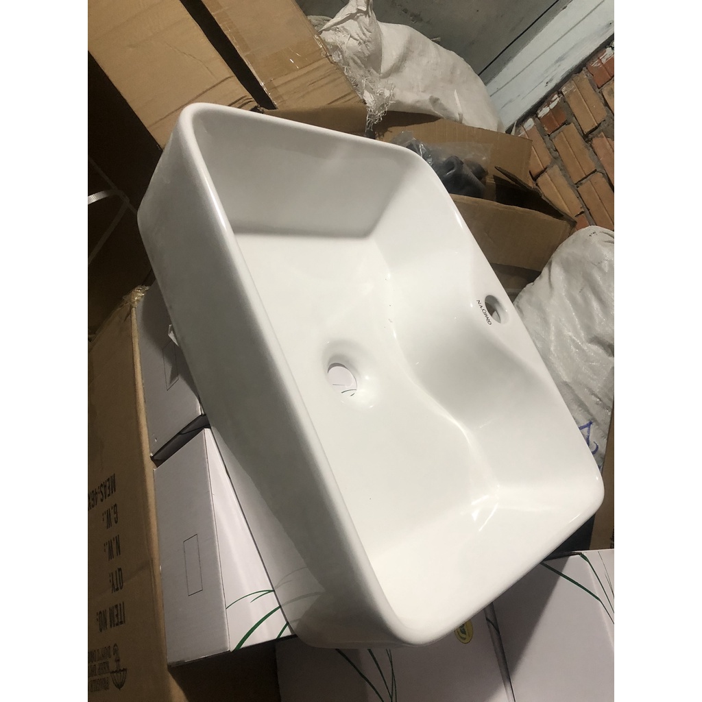 Chậu rửa mặt lavabo Đặt Bàn Đá 8816NA thương hiệu NA.GRAND, men NANO trắng sáng chống ố chống bám bẩn lavabo vuôngtrắng