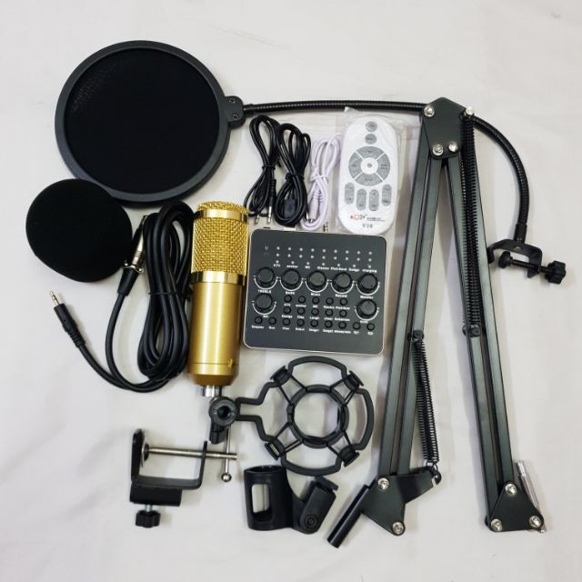 COMBO THU ÂM LIVESTREAM MÍC BM800 SOUND CARD V10 CHÂN KẸP MÀNG LỌC BH 6 THÁNG ĐỔI MỚI