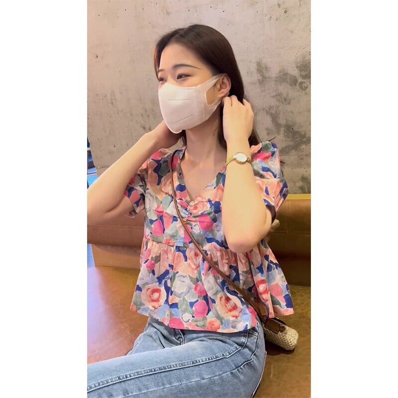 Áo Sơ Mi Ngắn Tay Họa Tiết Hoa Mẫu Mới Mùa Hè 2022 Thời Trang Cho Nữ