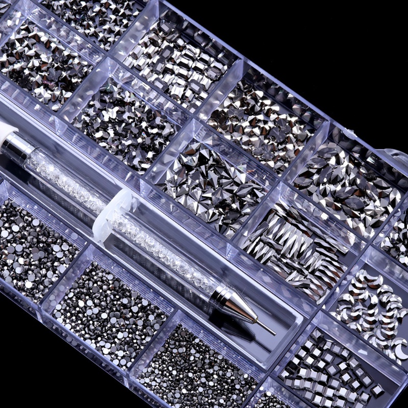Hộp Hạt Pha Lê 21 Ngăn Mặt Phẳng 3D Trang Trí Móng Tay Nghệ Thuật DIY