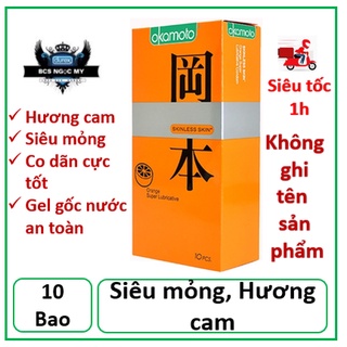 Bao Cao Su Okamoto Skinless Skin Orange Lubricated Hương Cam - Hộp 10 Cái
