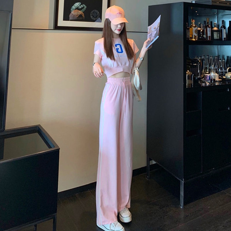 Áo thun ngắn tay và Quần dài ống rộng thời trang cho nữ