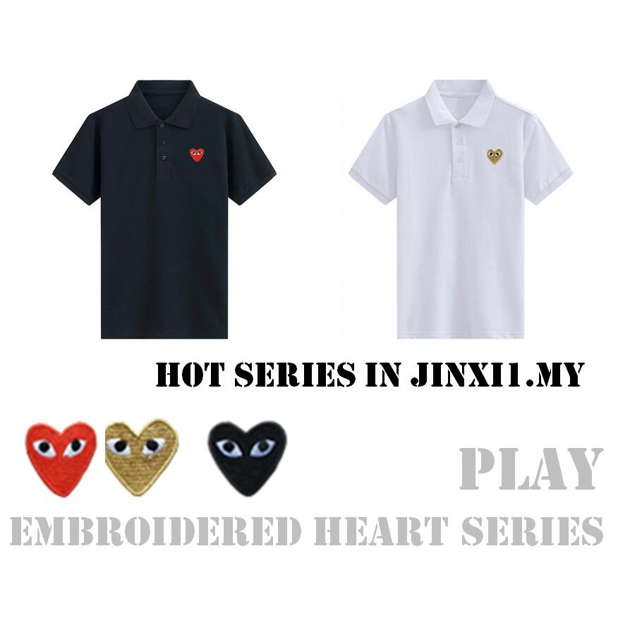✨ Áo polo 100% Cotton thêu hình trái tim cho nam nữ
