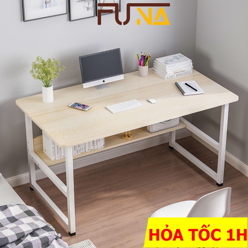 Bàn làm việc học tập mặt bàn bo góc và định vị 4 lỗ bắt ốc dễ tháo lắp, chân sắt sơn tĩnh điện mặt gỗ MDF cao cấp