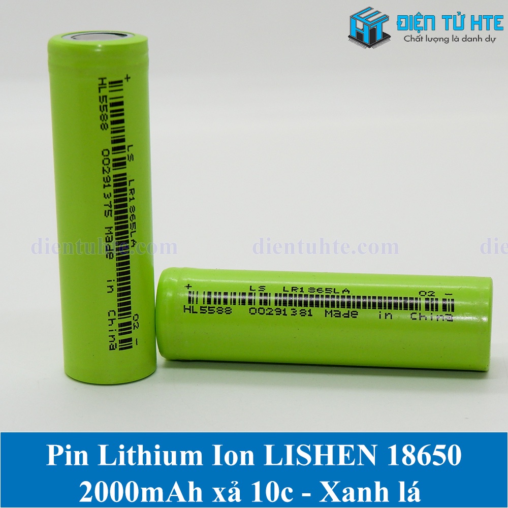 Pin Lithium Ion LISHEN 18650 2000mAh xả 10c - Xanh lá