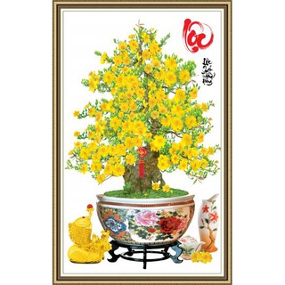 Tranh dán tường 3D VTC Hoa mai chữ Lộc FL0116K Kim sa