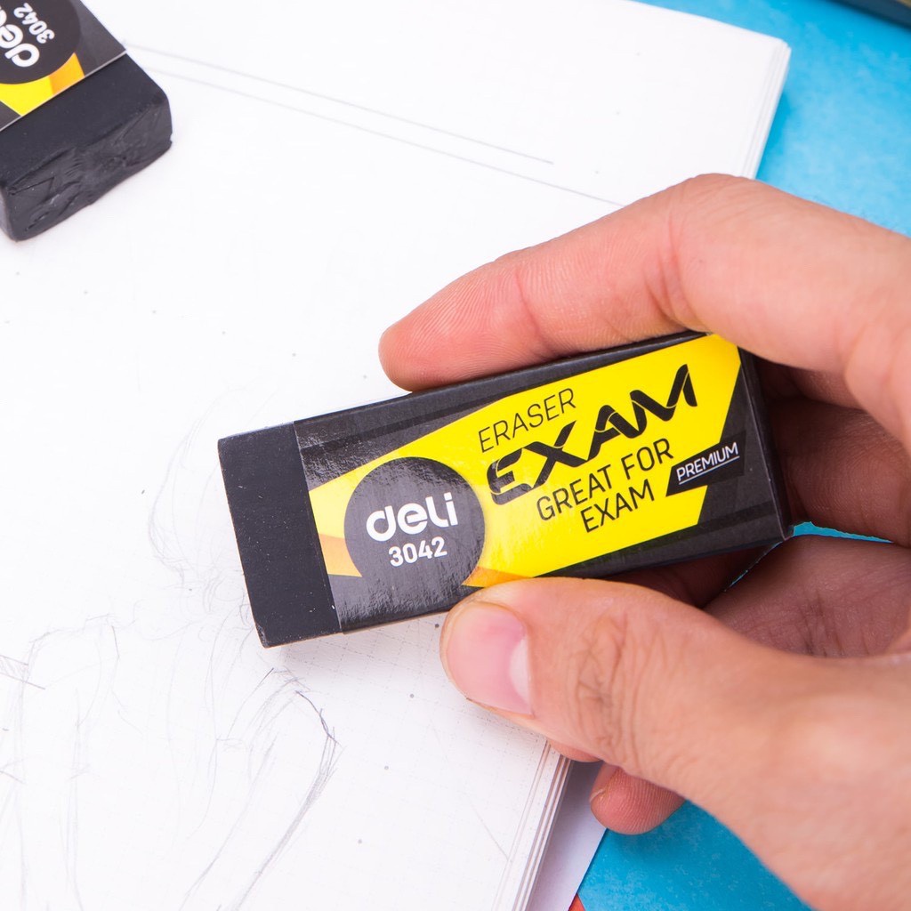 Gôm tẩy 2B Deli gôm tẩy đen dùng cho học sinh tẩy sạch ít vụn 3042-3043 ANKICO