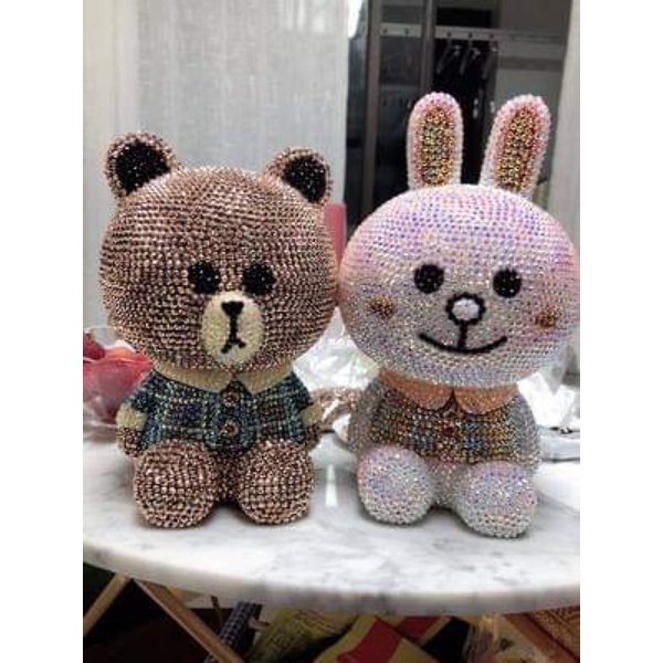 Ống đựng tiền hình gấu Brown, thỏ Cony, gấu choco, vịt sally LINE FRIENDS DIY đính đá thủ công (có ảnh fb)