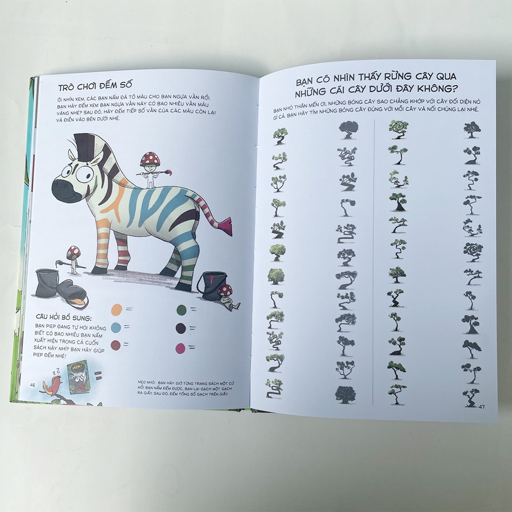 Sách cho bé - Bạn Voi MOKI và giấc mơ được bay -Truyện tranh kết hợp trò chơi , tô màu