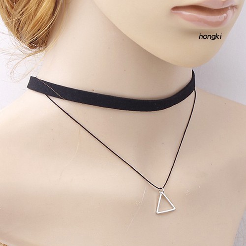vòng cổ Hợp Kim Hai Lớp Mặt Hình Tam Giác Phong Cách Hàn Quốc Cho Nữ