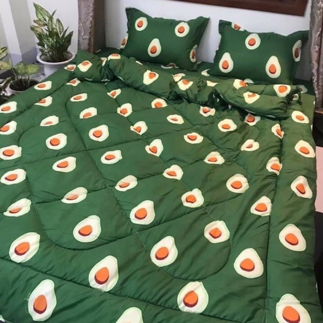 Trọn bộ ga gối Poly cotton chăn phao dày dặn 5 món nhiều màu sắc