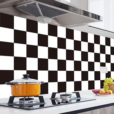1m dài decal dán bếp tráng nhôm cách nhiệt 60cm CARO TRẮNG ĐEN