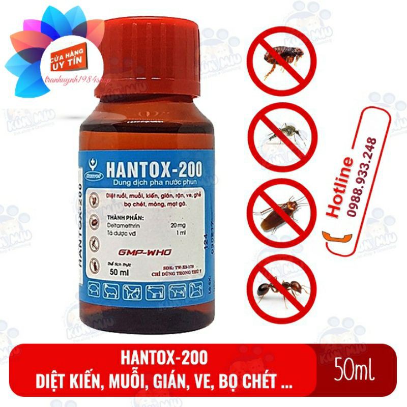 Hantox-200 { Hàng chính hãng} lọ 50ml chuyên gia diệt tận gốc ruồi, muỗi, ve Chó, bọ chét Chó mèo, mạt gà