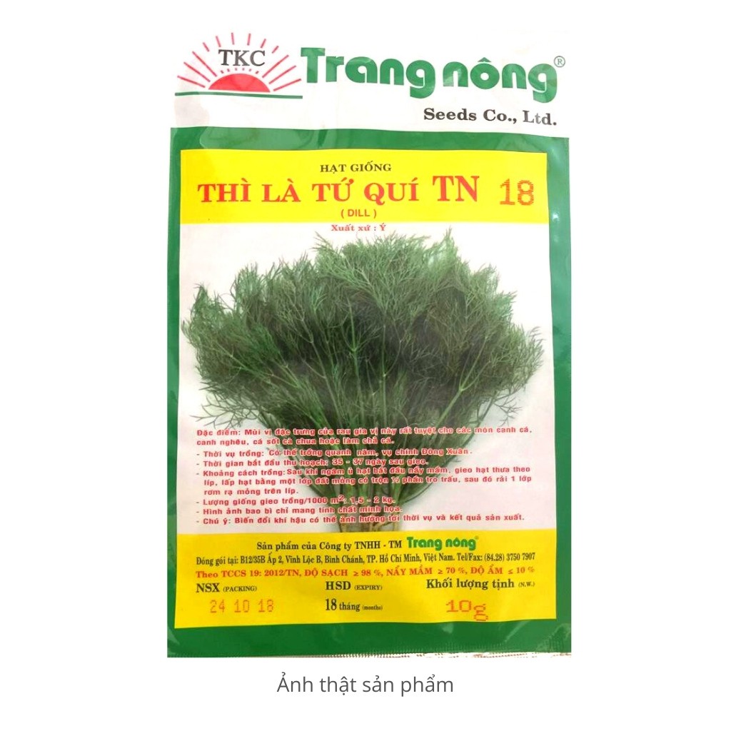 Hạt Giống Thì Là Tứ Quí TN18 10g/Gói - Dễ Trồng, Trồng Quanh Năm, Năng Suất Cao, Thơm Ngon, Tốt Cho Sức Khoẻ