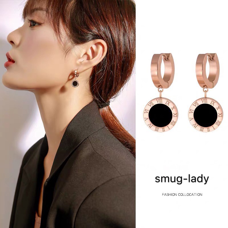 Bông Tai Mạ Vàng Hồng 18K Thiết Kế Hình Chữ Số La Mã Phong Cách Hàn Quốc Thời Trang Cao Cấp