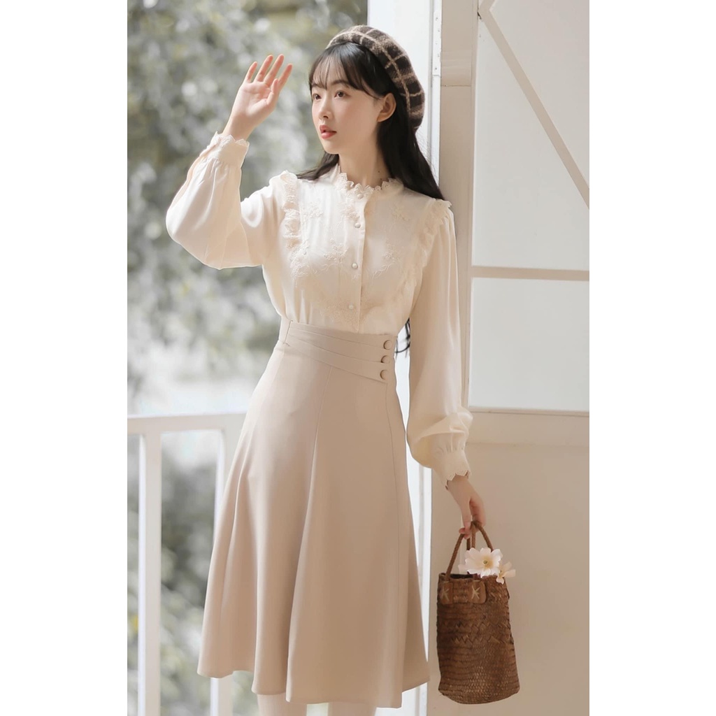 Áo sơ mi tay dài hoạ tiết thêu cao cấp Lely Fashion  A231 thanh lịch