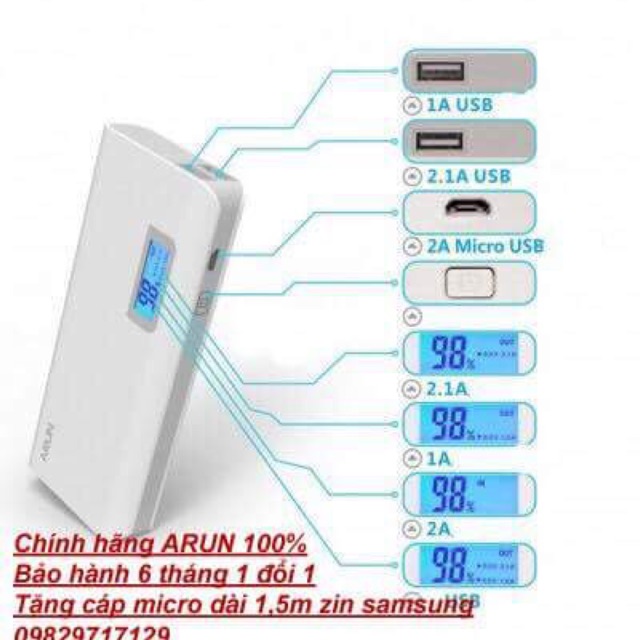 PIN DỰ PHÒNG ARUN 20000mAh CHÍNH HÃNG 100% [Freeship]