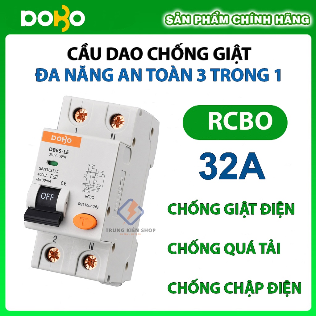 HÀNG CHÍNH HÃNG] Cầu Dao Chống Giật 32A  RCBO DOBO KOREA đa năng - siêu nhạy 4kA 30mA