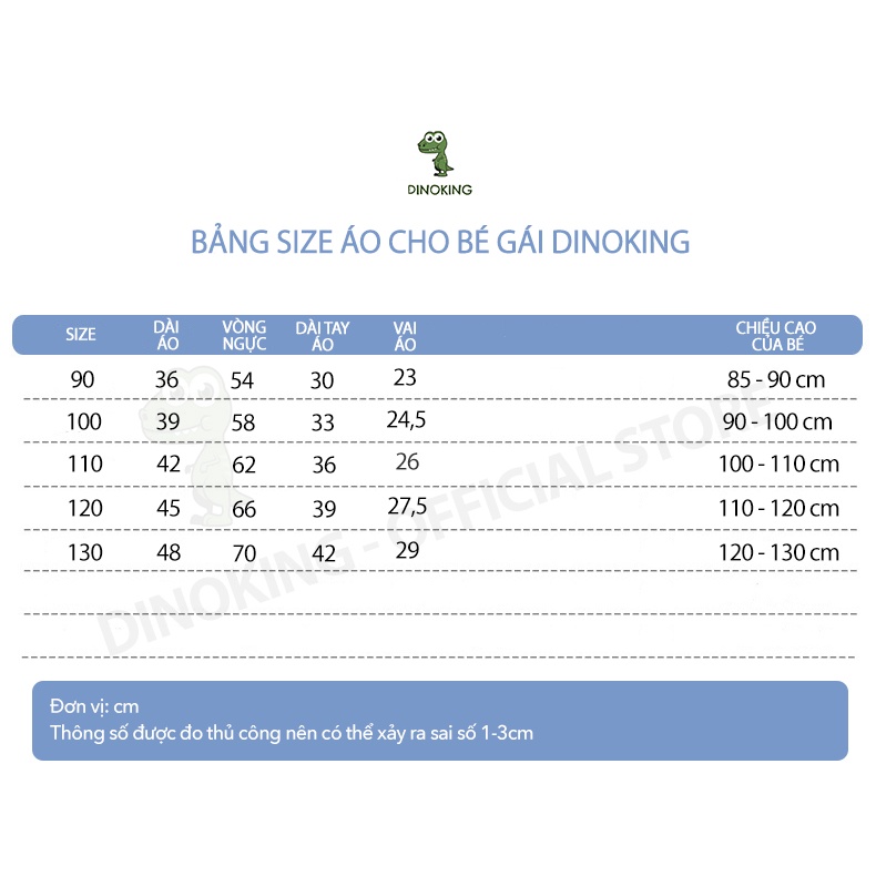 Áo thu đông bé gái thêu hoa DINOKING Áo dài tay phồng cho bé phong cách Hàn Quốc cổ 3p chất thun mềm mịn 2-8 tuổi AD14