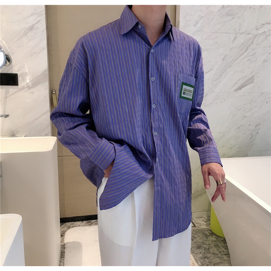 Áo Sơ Mi Tay Dài Kẻ Sọc Dọc Cao Cấp Thời Trang Hàn Quốc Cho Nam